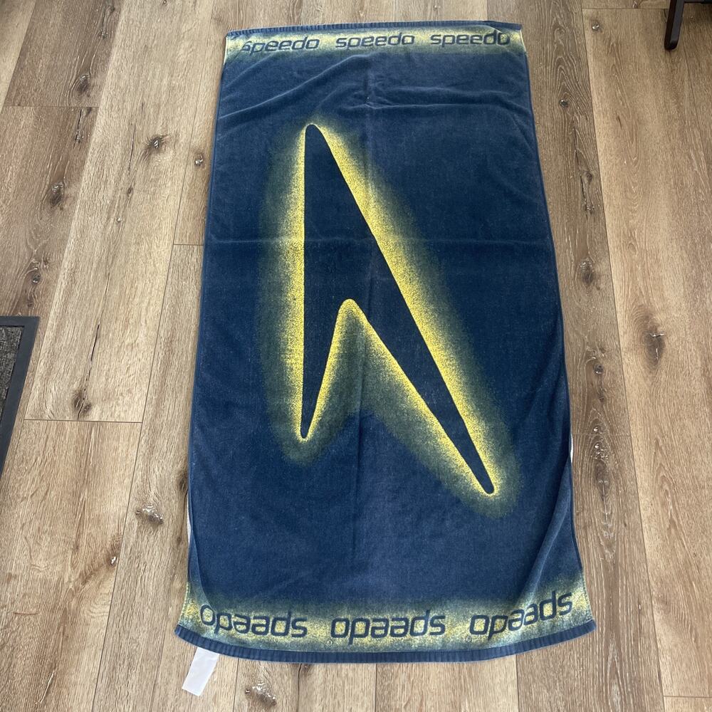 Vintage SPEEDO TM Blue Yellow Beach Towel 100% Cotton